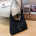 Minimalist black matte faux suede hobo bag with adjustable thin shoulder strap - Black