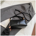 Chic black vintage pillow bag in glossy synthetic leather with wide strap and gold hardware - No Pendant / Black PU Leather