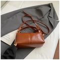 Caramel brown vintage Boston pillow bag in glossy PU leather with gold hardware detail - No Pendant / Brown PU Leather