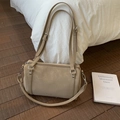 Elegante borsa a mano Boston beige rettangolare in pelle PU di qualità con dettagli argento - Kaki