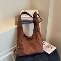 Dark brown matte suede tote bag with large capacity and stylish side knot detailing - Coffee