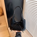 Schwarze Retro-Einkaufstasche mit Leopardenmuster und feiner Schleife für Damen - Schwarz