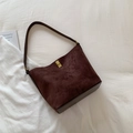 Retro dark brown suede bucket bag featuring a premium gold twist lock and smooth strap - No Pendant / Brown