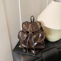 Mochila vintage marrón oscuro en cuero sintético de gran capacidad con bolsillos frontales - Marrón