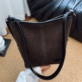 Dark brown matte bucket bag with black leather straps and retro leopard texture style - Brown