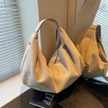 Large beige matte suede tote bag with wide shoulder strap and side zipper detail - Off White