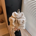 Mochila vintage blanco crema de gran capacidad en cuero PU mate con bolsillos de solapa - Gris Beige