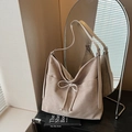 Bolso tote vintage de ante caqui de gran capacidad con detalles de nudos decorativos - Gris Beige