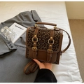Vintage leopard print crossbody bag with brown faux leather trim and dual buckle straps - Green Without Pendant