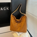Bolso tote vintage de ante amarillo jengibre con lazo decorativo y gran capacidad - Marrón