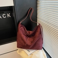 Bolso hobo vintage burdeos de ante de gran capacidad con elegante lazo delantero - Rojo