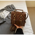 Mini vintage leopard print backpack with brown leather patchwork and golden hardware - Brown No Pendant