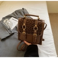 Vintage leopard print contrast backpack with brown leather trim and golden buckle - Coffee No Charm