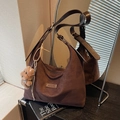 Dark brown faux suede hobo shoulder bag with plush dog keychain and BANATO brand plate - With Charm / Coffee (With Charm)