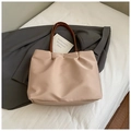 Beige tote bag with brown leather handles and magnetic closure for casual commuting - Large / Khaki