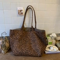 Bolso tote grande con estampado de leopardo y correas dobles para uso diario - Leopardo Pequeño Marrón