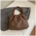 Deep brown large capacity nylon tote bag with golden buckle for women's daily commute - Large / Brown