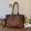 Bolso tote grande con estampado de leopardo y asas dobles para un estilo casual - Estampado de leopardo marrón grande