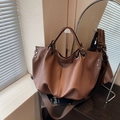 Bolso tote vintage de cuero marrón con asas y correa bandolera ajustable cómoda - Marrón