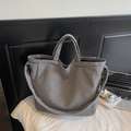 Grande borsa tote in velluto a coste grigio da donna, borsa a tracolla versatile - Grigio