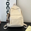 Retro cream white PU leather backpack with cute charms and Hoog embroidery detail - White with Pendant