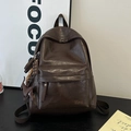 Retro dark brown PU leather backpack with Hoog logo and cute decorative pendants - Coffee with Pendant