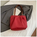 Stylish red tote bag in lightweight nylon with premium brown leather handles and gold clasp - Small / Red