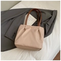 Minimalist apricot tote bag in matte leather with a golden buckle and brown straps - Small / Khaki