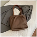 Brown nylon tote bag with golden magnetic buckle and dark brown leather shoulder straps - Small / Brown