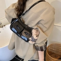 Black patent leather underarm bag featuring bow-tie pockets and a cute bear charm - Black with Pendant