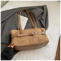 Vintage khaki suede shoulder bag with buckle detail and minimalist retro design - Khaki (No Pendant)