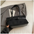 Black vintage suede tote bag with leather strap buckle and large capacity shoulder design - Black without Pendant