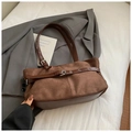 Brown suede-like crossbody bag with dark leather straps and silver eyelets detail - Coffee without Pendant