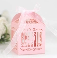 Caja de regalo rosa cortada con láser en forma de jaula con lazo para dulces de boda - Rosa