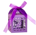 Caja de regalo de boda violeta cortada con láser con diseño de pájaro y lazo de seda - Púrpura oscuro