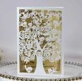 Biglietto d'invito Tree of Life tagliato al laser con uccelli e inserto dorato su vetro - Bianco