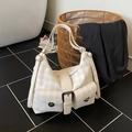 Borsa Hobo vintage a scacchi bianchi con multitasche e tracolla regolabile in pelle - Bianco Sporco