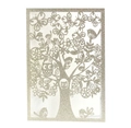 Biglietto d'auguri tagliato al laser in glitter oro champagne con albero e uccelli - Oro Chiaro Glitter