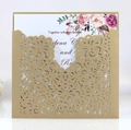 Invito matrimonio dorato tagliato al laser con design floreale traforato e inserto - Beige Oro