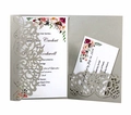Laser cut silver grey wedding invitation suite with floral inserts and RSVP card - Silver Grey