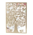 Invito dorato glitterato tagliato al laser con albero, gufo e biglietto interno floreale - Oro Rosa Scintillante