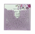 Invitation de mariage lavande découpée au laser avec pochette florale évidée - Violet Clair