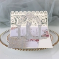 Elegant 3D laser-cut wedding invitation featuring a silver glitter arch and couple design - Silver Glitter