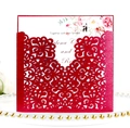 Faire-part mariage découpé au laser rouge avec pochette à motifs floraux - Rouge Perlé