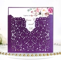 Élégant faire-part de mariage découpé au laser en violet foncé avec carte intérieure - Violet foncé