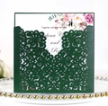 Faire-part de mariage vert foncé découpé au laser avec insert floral au style vintage - Vert Foncé