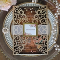 Invito nuziale intagliato al laser glitter oro con motivi floreali e texture in legno - Oro Rosa Scintillante