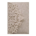 Detail of laser-cut lace champagne gold invitation with glitter finish and floral pattern - Cyan Gold