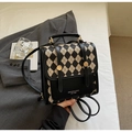 Petit sac à dos chic à motif de losanges noirs et blancs avec détails dorés - Noir sans Pendentif