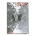 Elegant laser-cut hollow wedding invitation with glitter silver shell and 3D butterfly design - Silver Grey